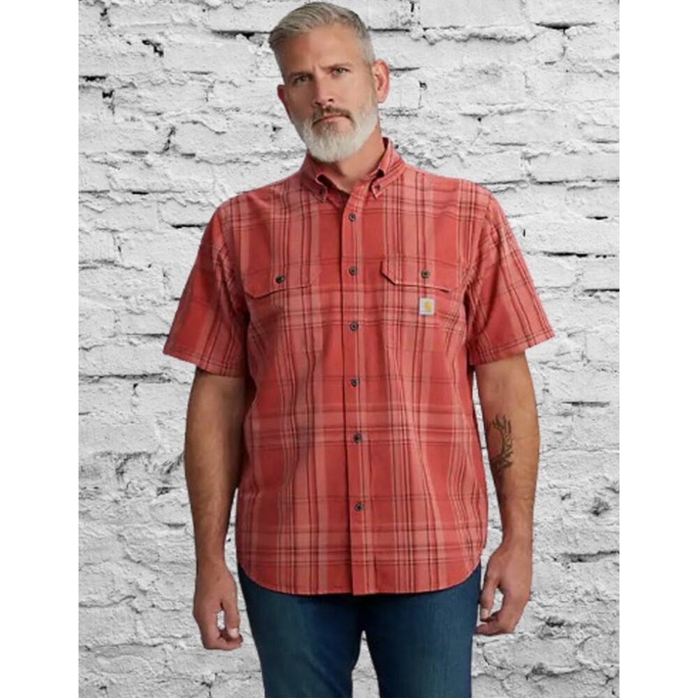 New CARHARTT Loose Fit Midweight Short Sleeve 100% Cotton Plaid Shirt MEDIUM